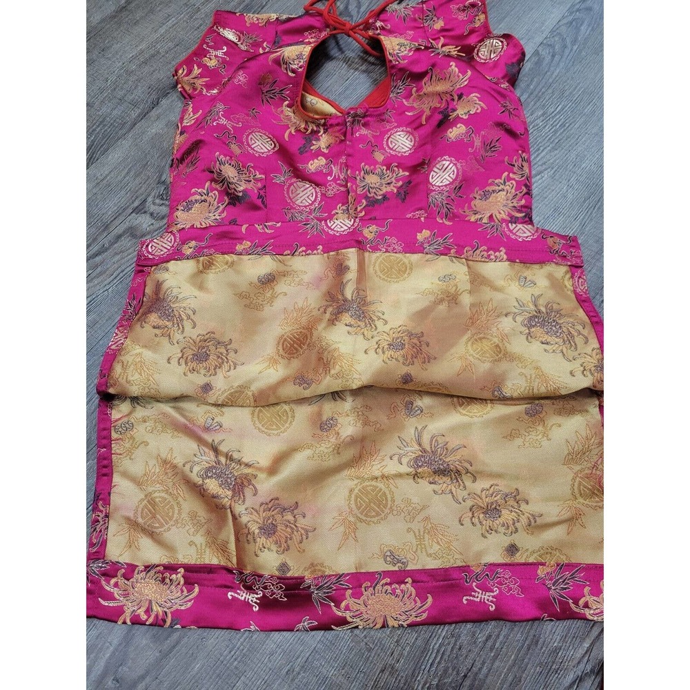 Asian Korean Chinese Traditional Red Satin-Like Small Women's Outfit Top Bottom - Picture 5 of 7